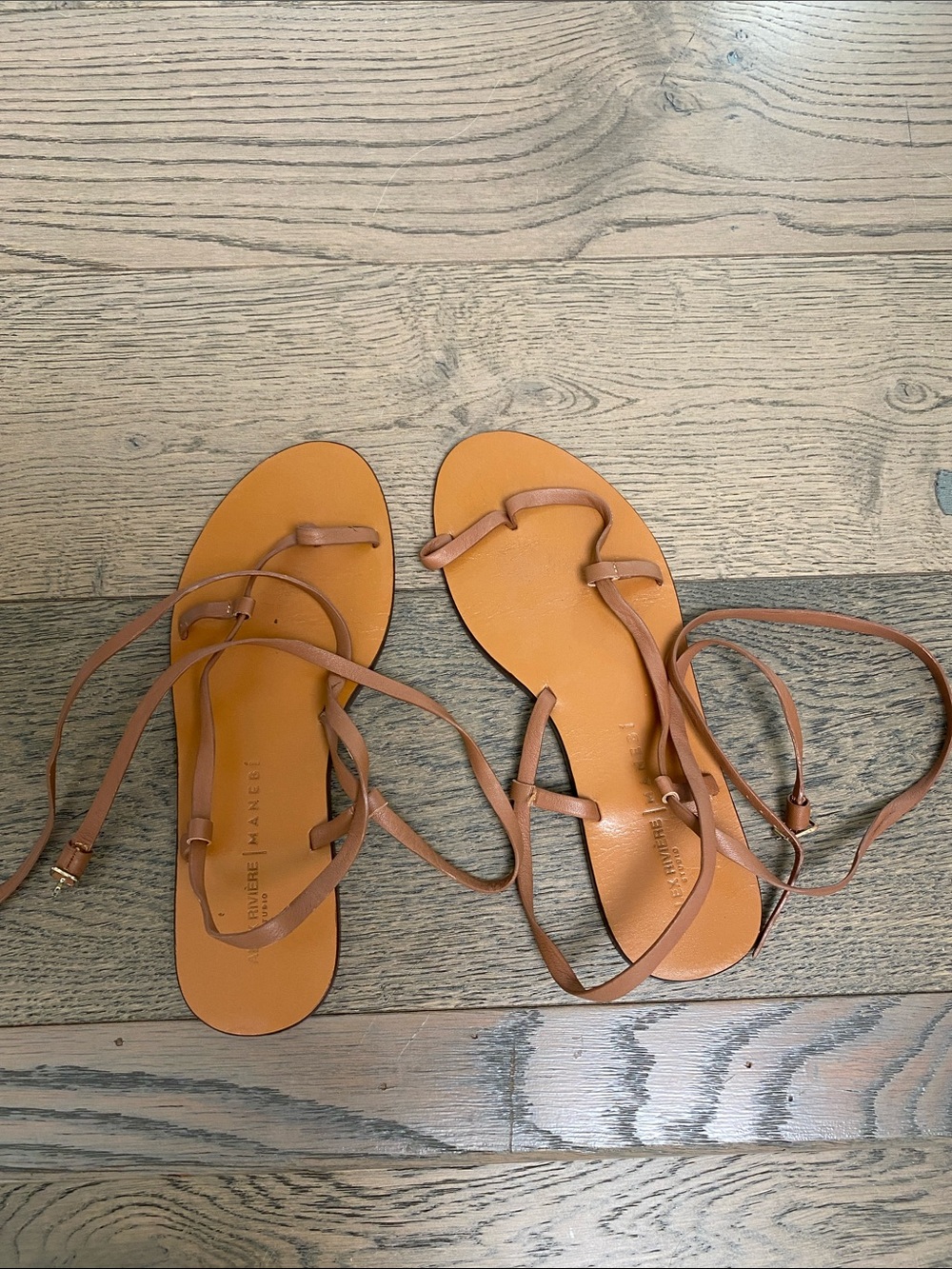 Strappy Tan Leather Lace-Up Sandals